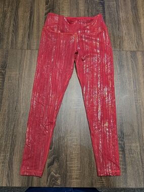 Red Metallic High-Waist Women's Leggings